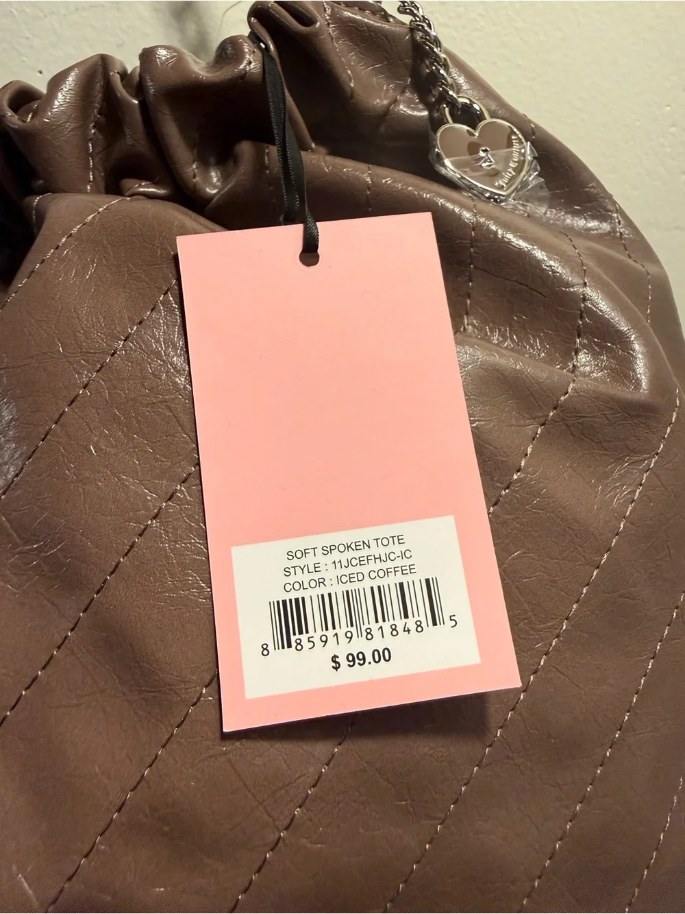 Juicy Couture Soft Spoken Tote bag color iced coffee with silver chain NWT